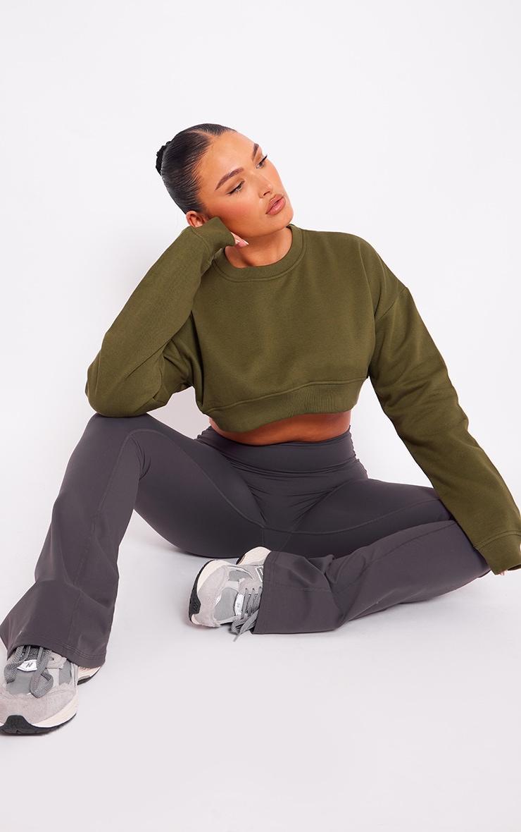 Khaki Curve Hem Cropped Sweatshirt Product Image