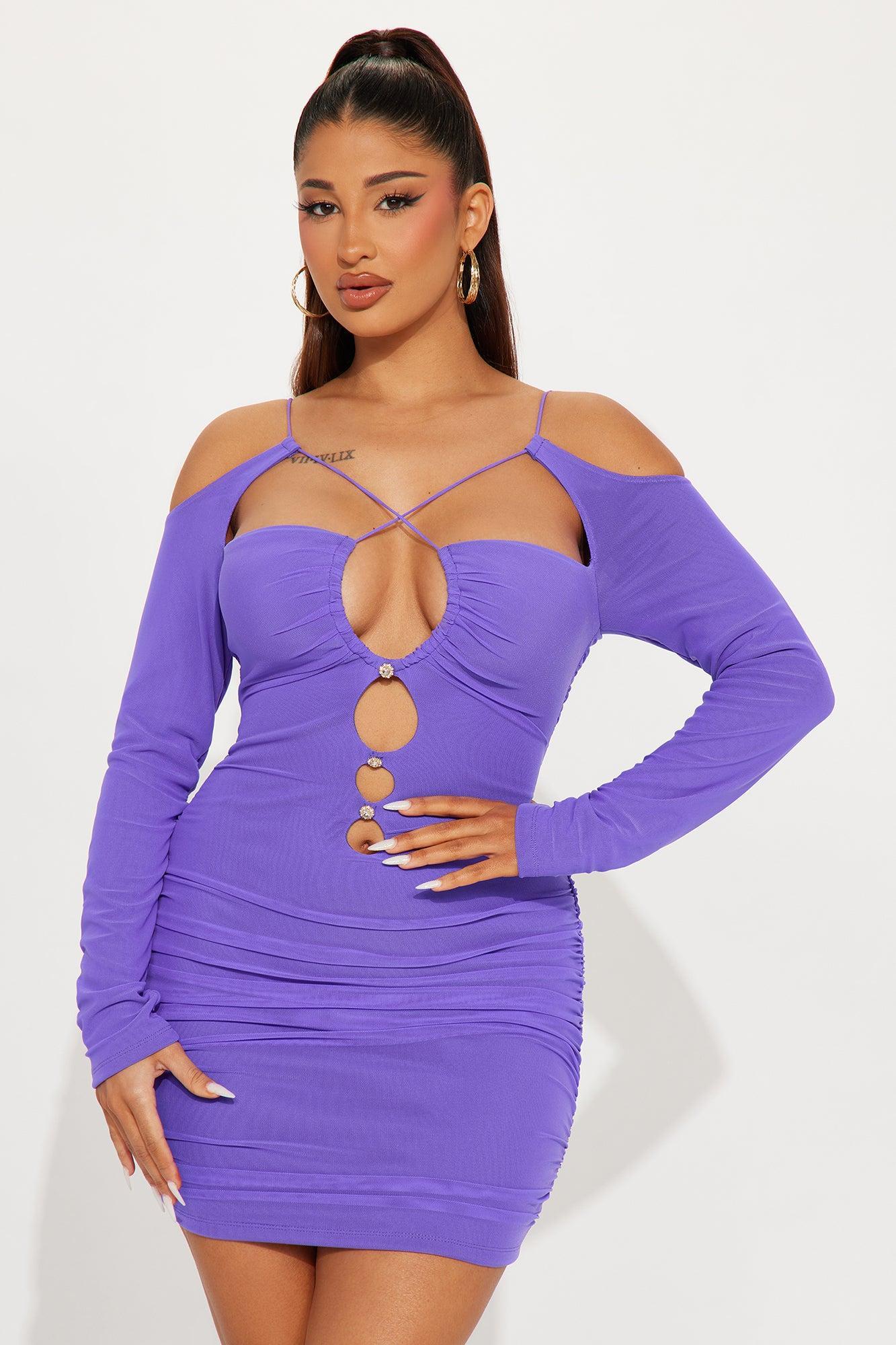 Gianna Mesh Mini Dress - Purple Product Image