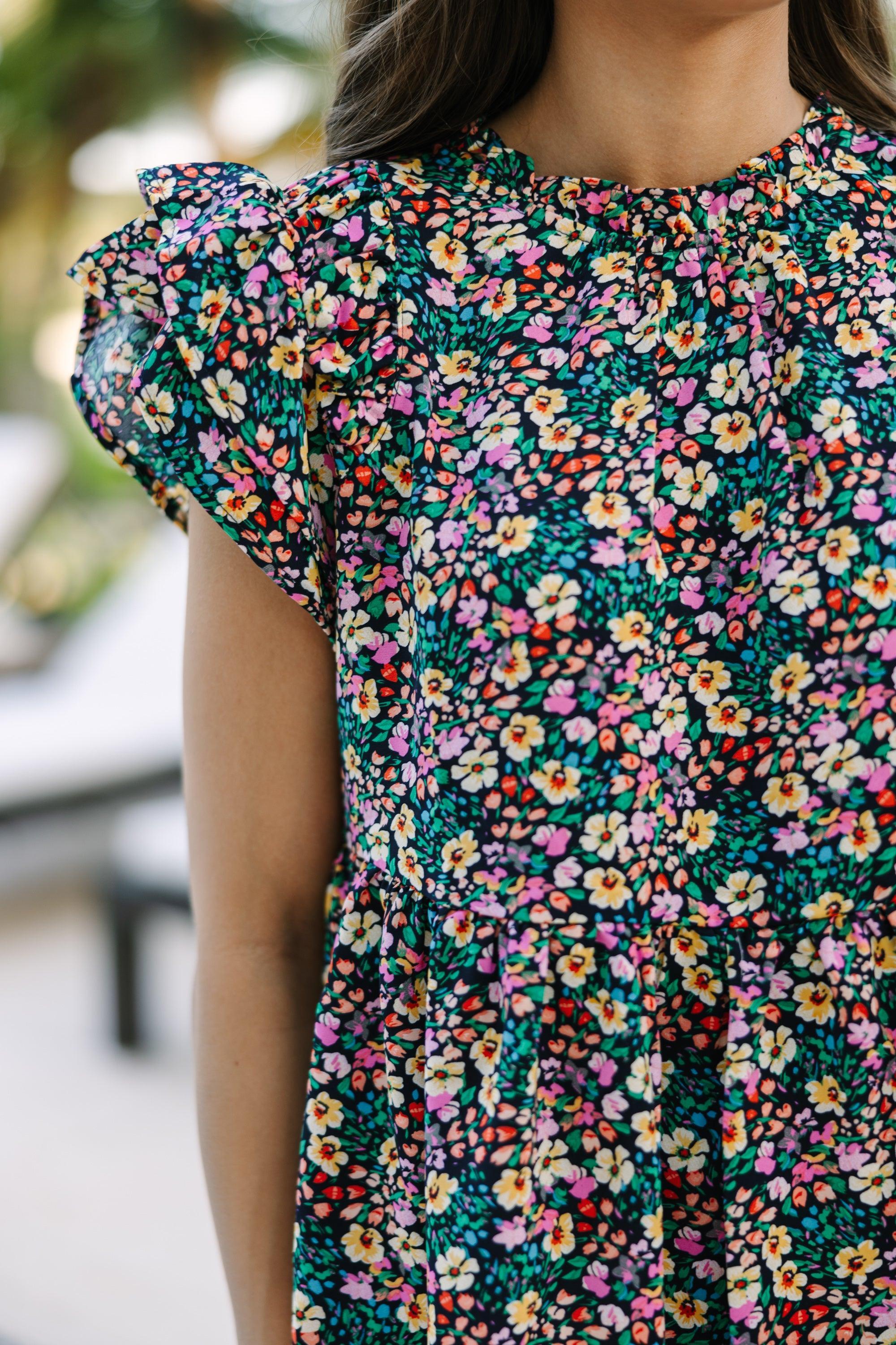 Take Me Away Navy Blue Ditsy Floral Blouse Female Product Image