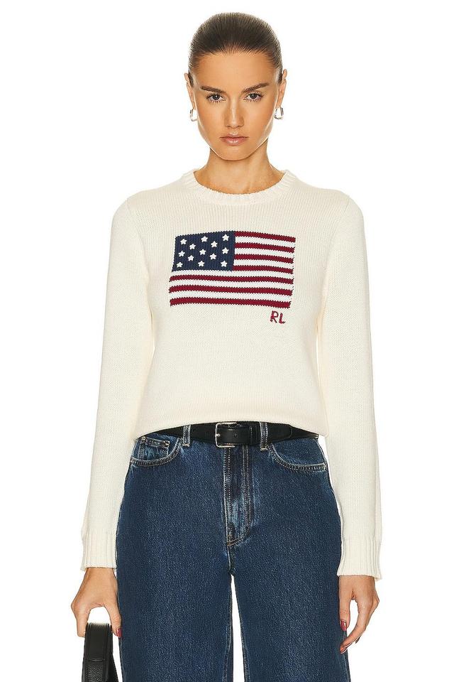 Polo Ralph Lauren Flag Long Sleeve Pullover Sweater in Cream - Cream. Size S (also in M, XS). Product Image