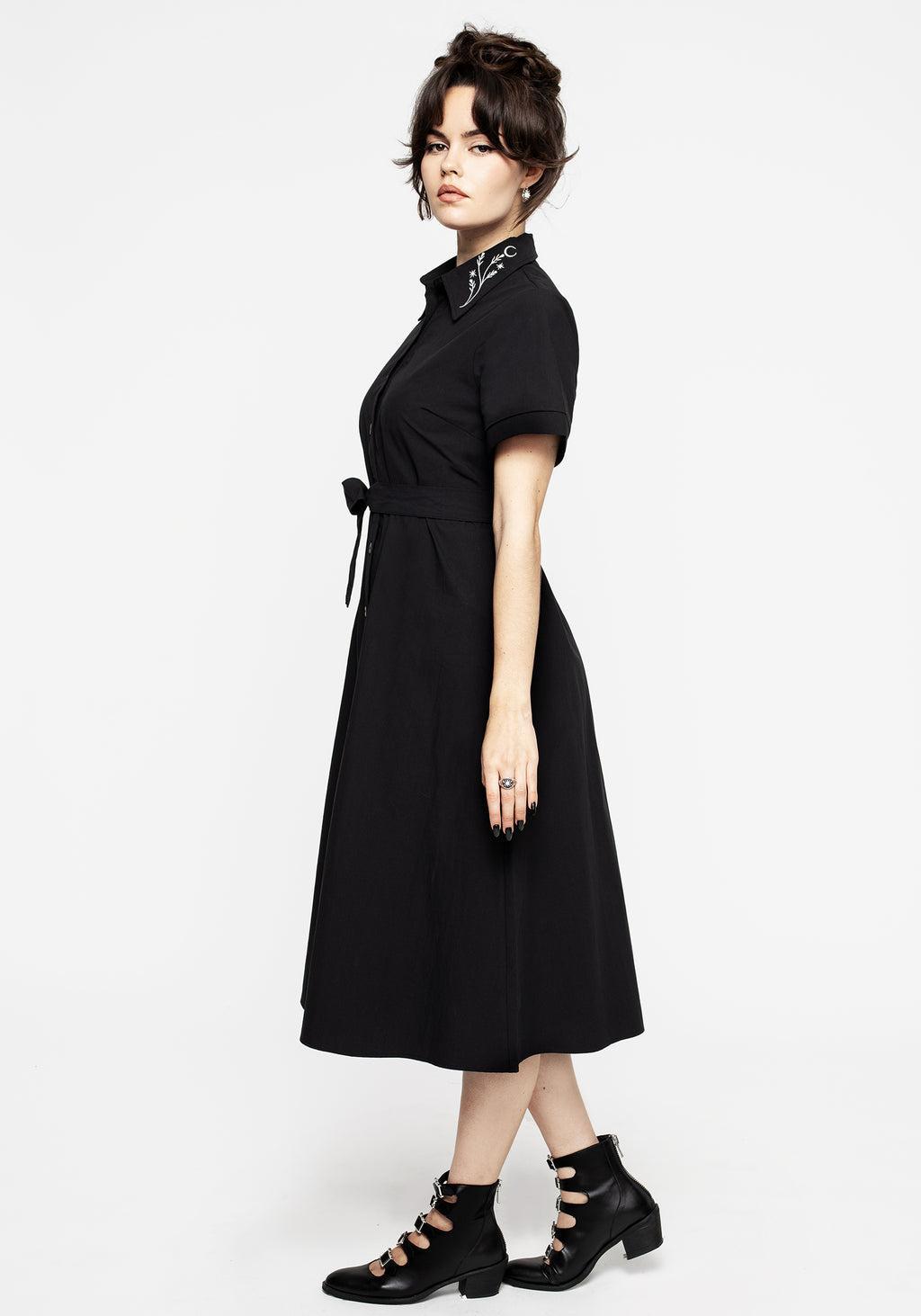 Goodfellow Embroidered Collar Midi Shirt Dress Product Image