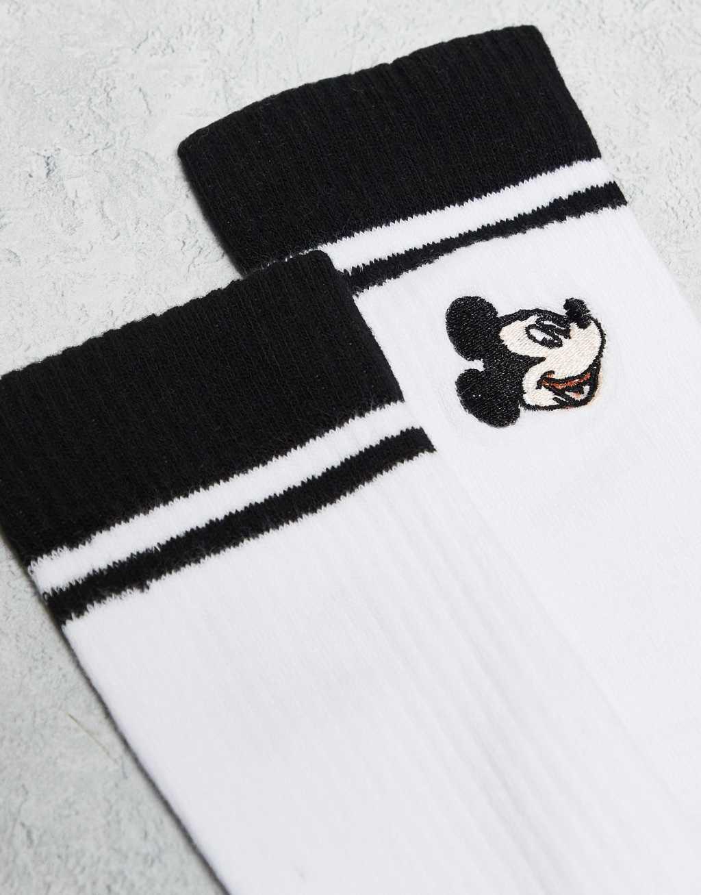 ASOS DESIGN 2 pack Mickey Mouse socks with black stripes in white Product Image