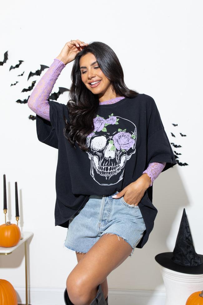 Floral Skull Black Hyfve Oversized Graphic Tee Product Image