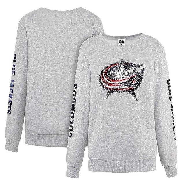 Womens Cuce Heather Gray Columbus Blue Jackets Sequin Pullover Sweatshirt Product Image