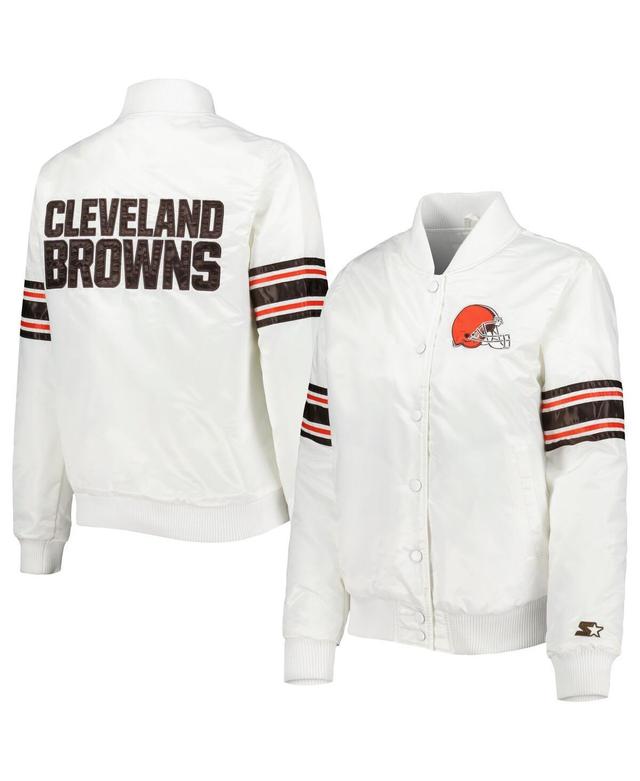 Womens Starter White Cleveland Browns Line Up Satin Full-Snap Varsity Jacket Product Image