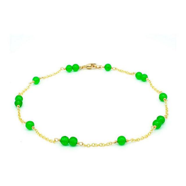 Jewelmak 14k Gold Green Jade Station Anklet, Womens Product Image