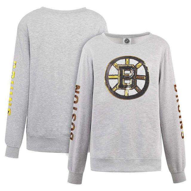 Womens Cuce Heather Gray Boston Bruins Sequin Pullover Sweatshirt Product Image