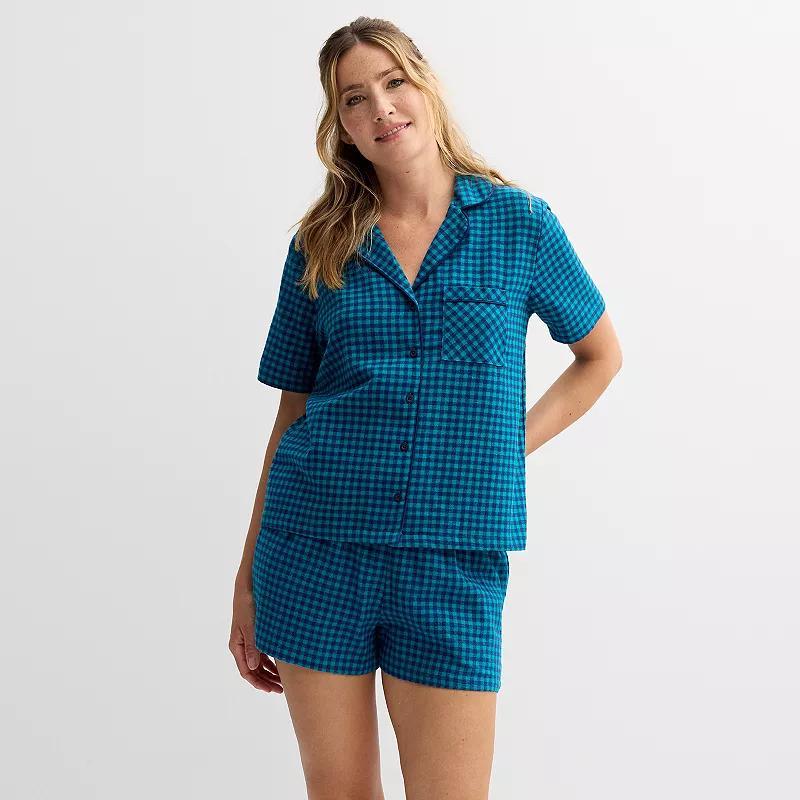 Womens Sonoma Goods For Life Short Sleeve Flannel Pajama Top & Pajama Shorts Set Product Image