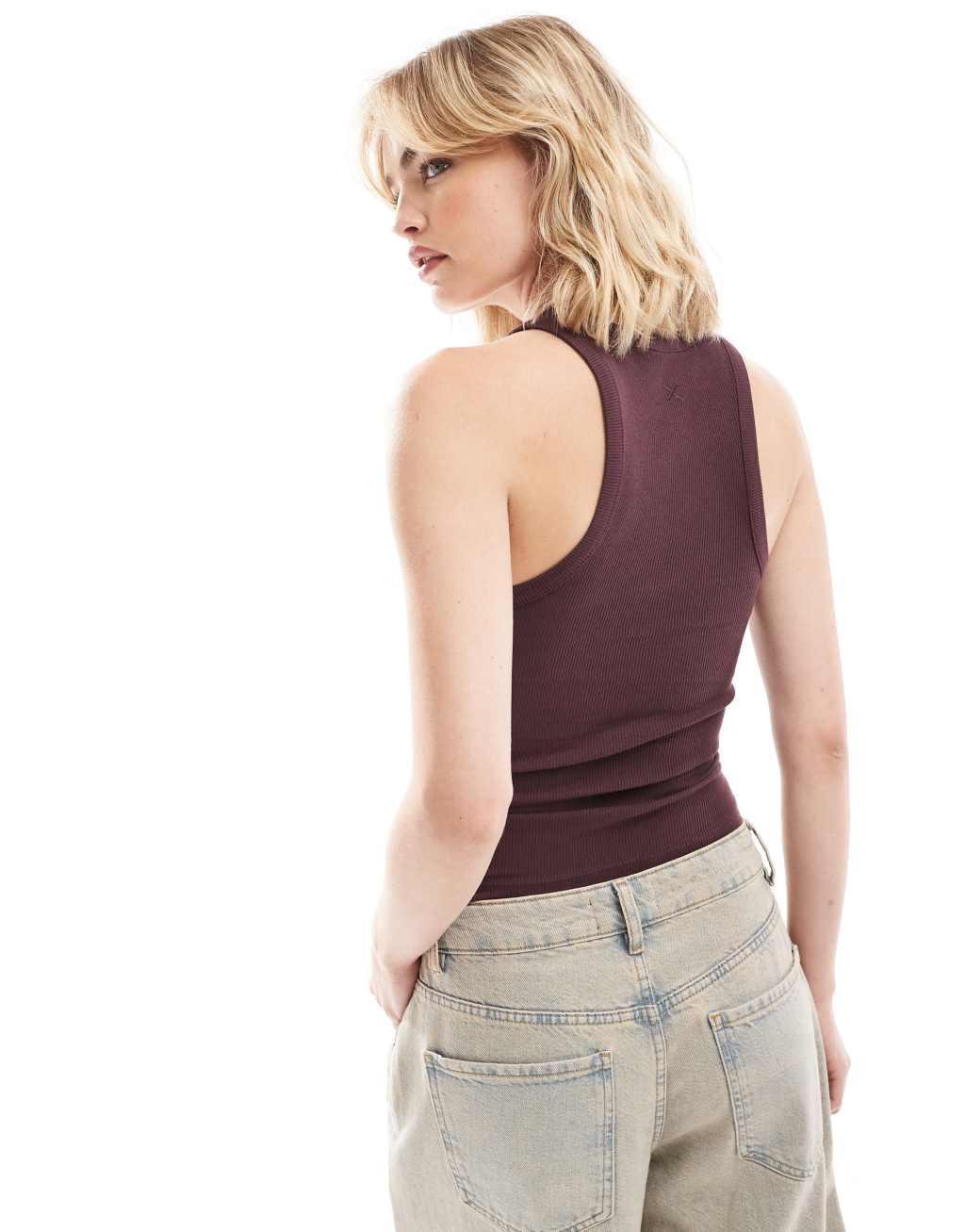 COLLUSION ribbed tank top in brown Product Image