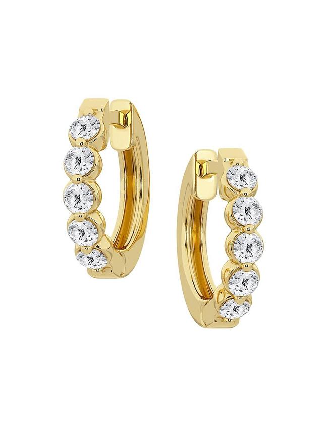 Womens 14K Yellow Gold & 0.83 TCW Natural Diamond Huggie Hoop Earrings Product Image