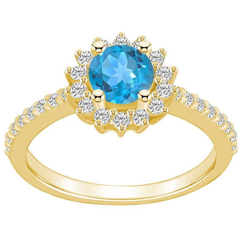 Alyson Layne 14k Gold Blue Topaz & 1/2 Carat T.W. Diamond Halo Ring, Womens Product Image