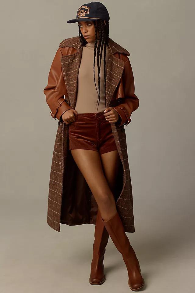 Avec Les Filled Plaid Faux-Leather Belted Trench Coat Product Image