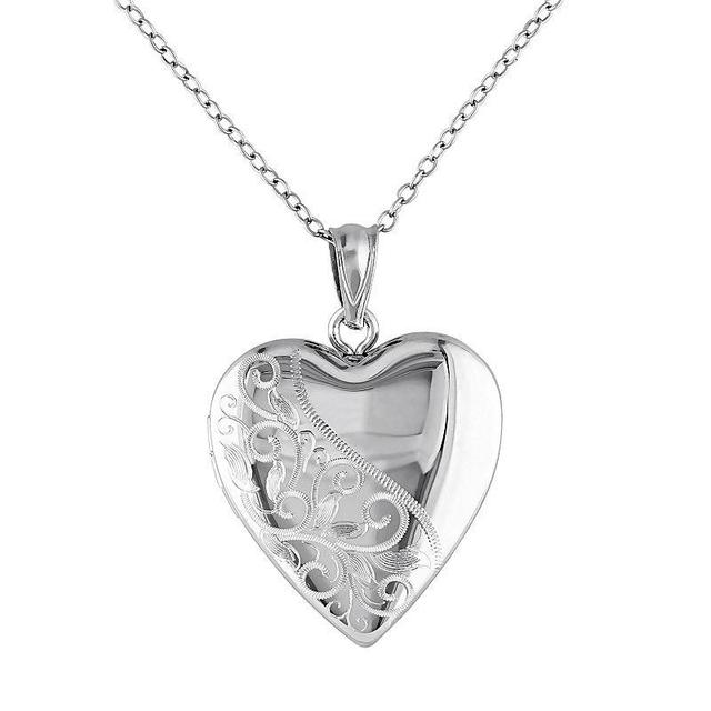 Stella Grace Sterling Silver Filigree Heart Locket Necklace, Womens White Product Image