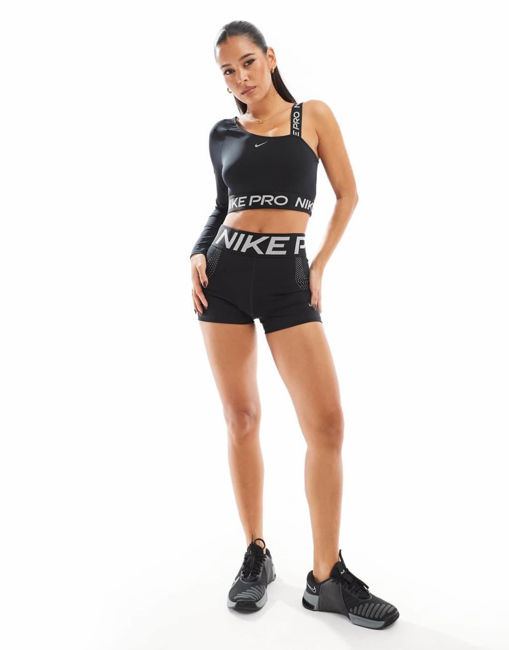 Nike Training Pro reflective cropped top in black Product Image