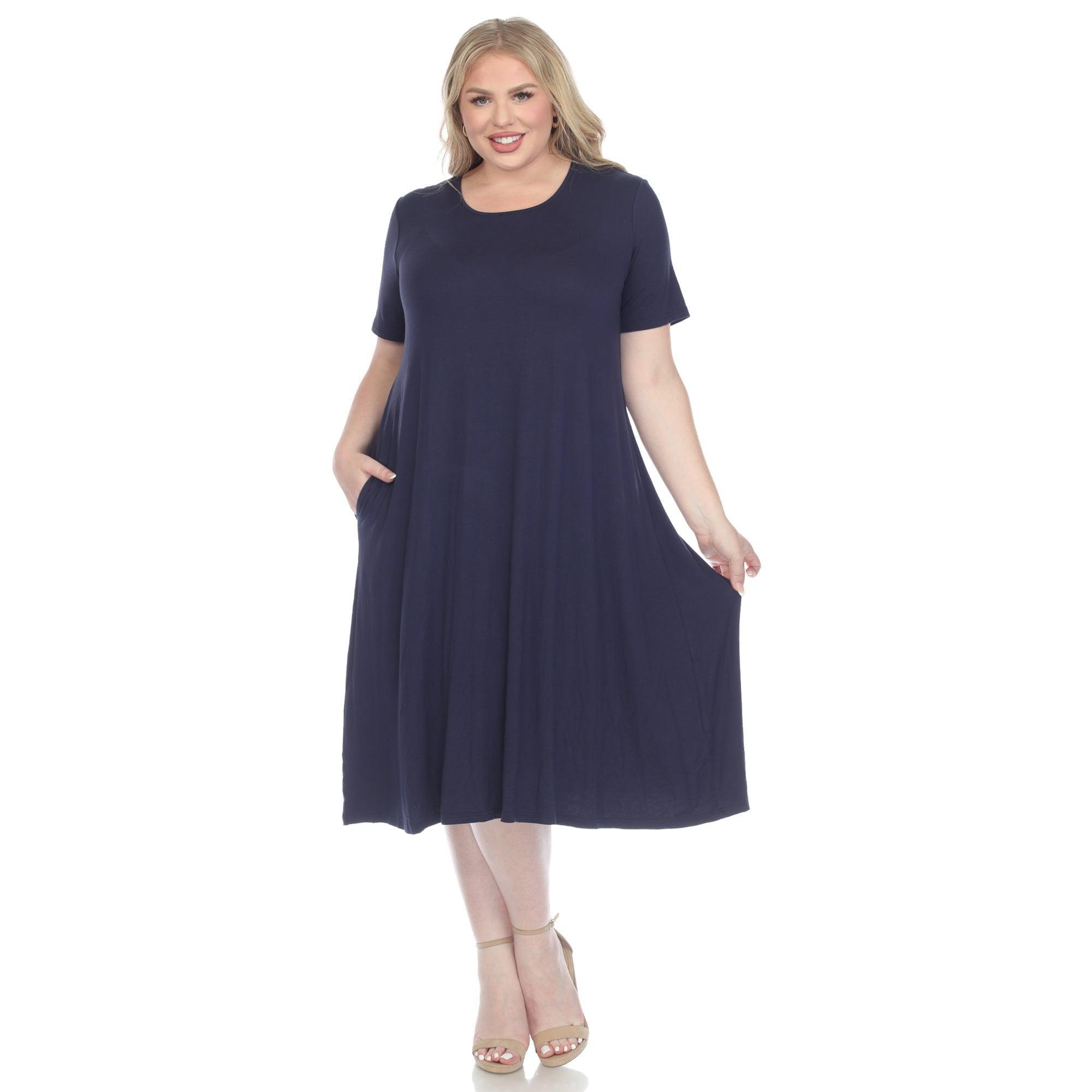 Short Sleeve Pocket Swing Midi Dress - Plus Product Image