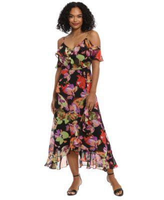 Petite Floral-Print Cold-Shoulder Maxi Dress Product Image