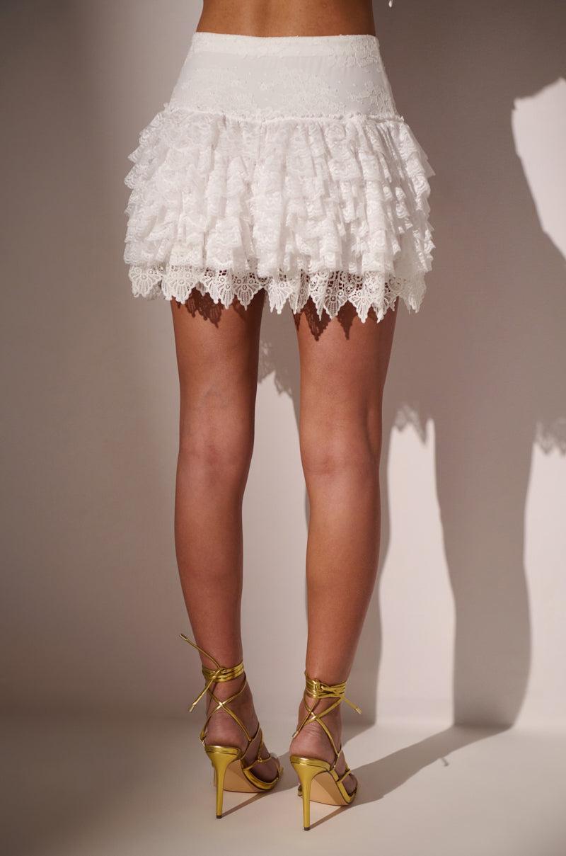 LOVE U ALWAYS RUFFLE MINI SKIRT IN WHITE Product Image