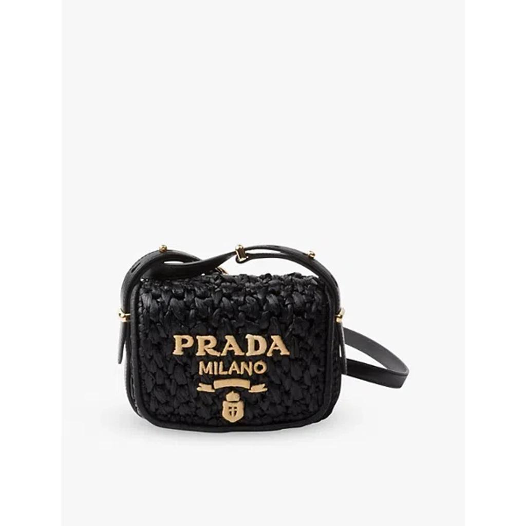 PRADA Logo-embroidered Interwoven Shoulder Bag In Black Product Image