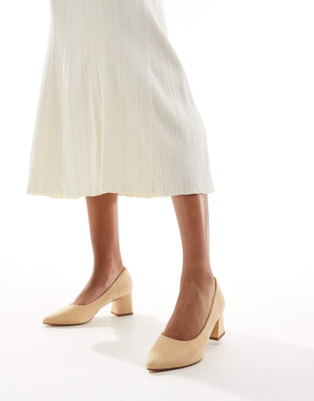 Truffle Collection wide fit block heel pumps in beige Product Image