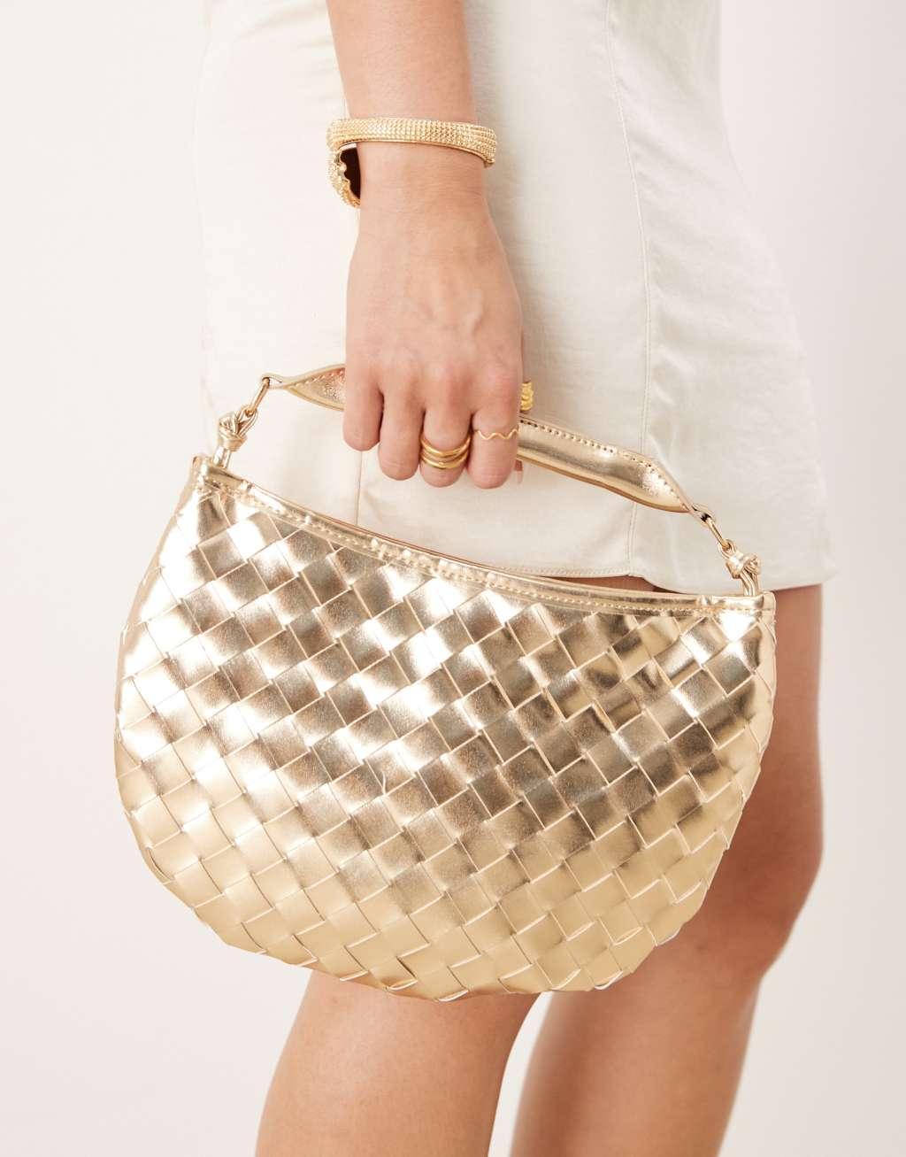 Glamorous woven texture grab bag in Gold Metallic product image