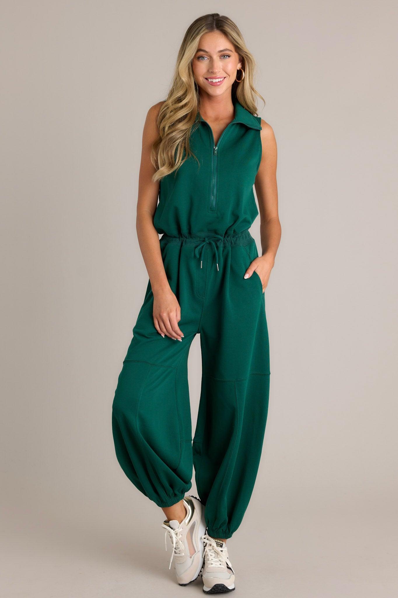 Effortless Luxe Hunter Green Zip Front Jumpsuit Product Image