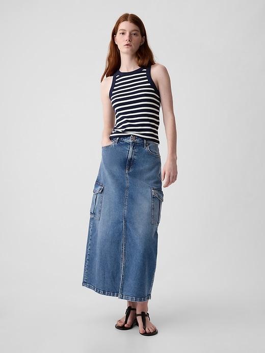 Denim Cargo Maxi Skirt Product Image