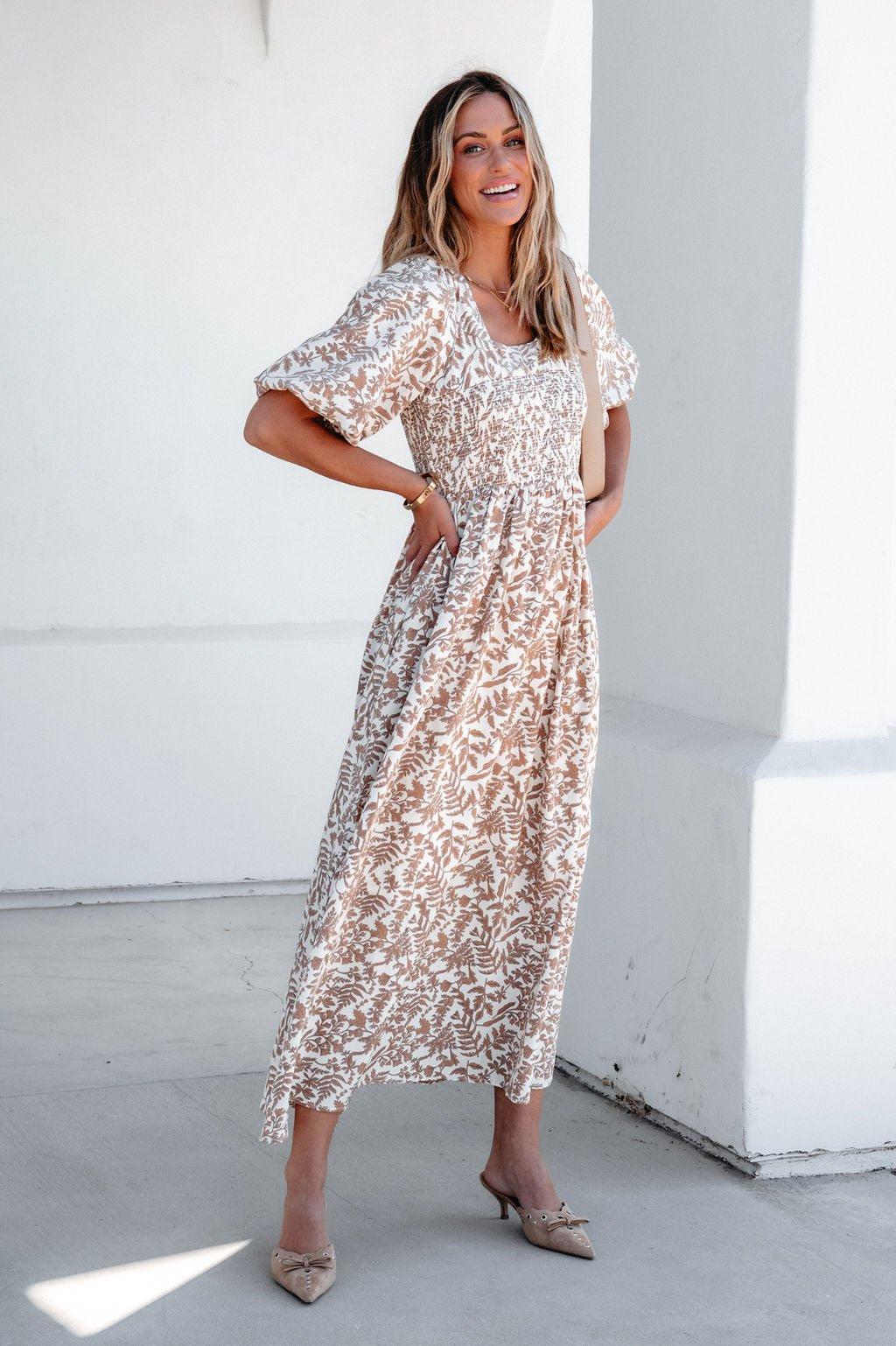 Cream Print Smocked Maxi Dress - FINAL SALE Product Image