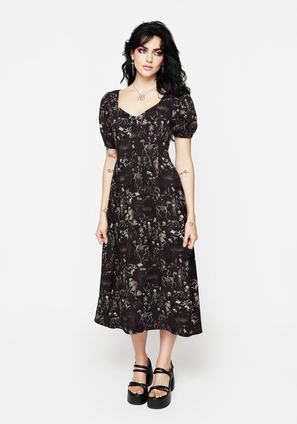 Melancholia Button Detail Puff Sleeve Midi Dress Product Image