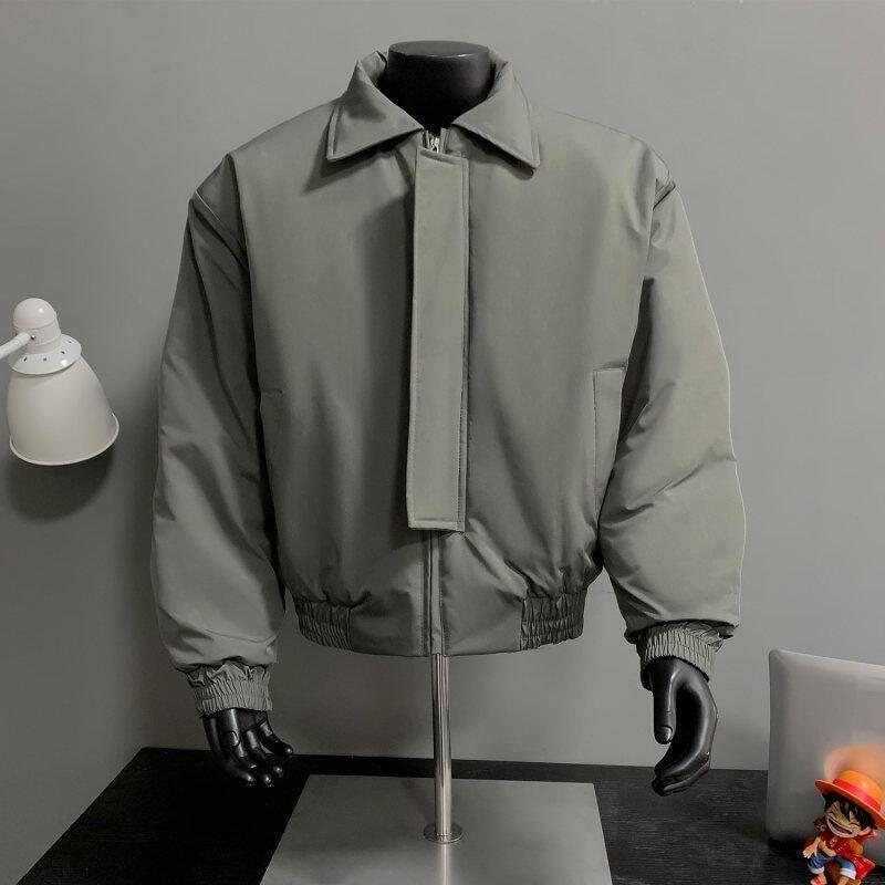 Collared Plain Zip-Up Bomber Jacket Product Image