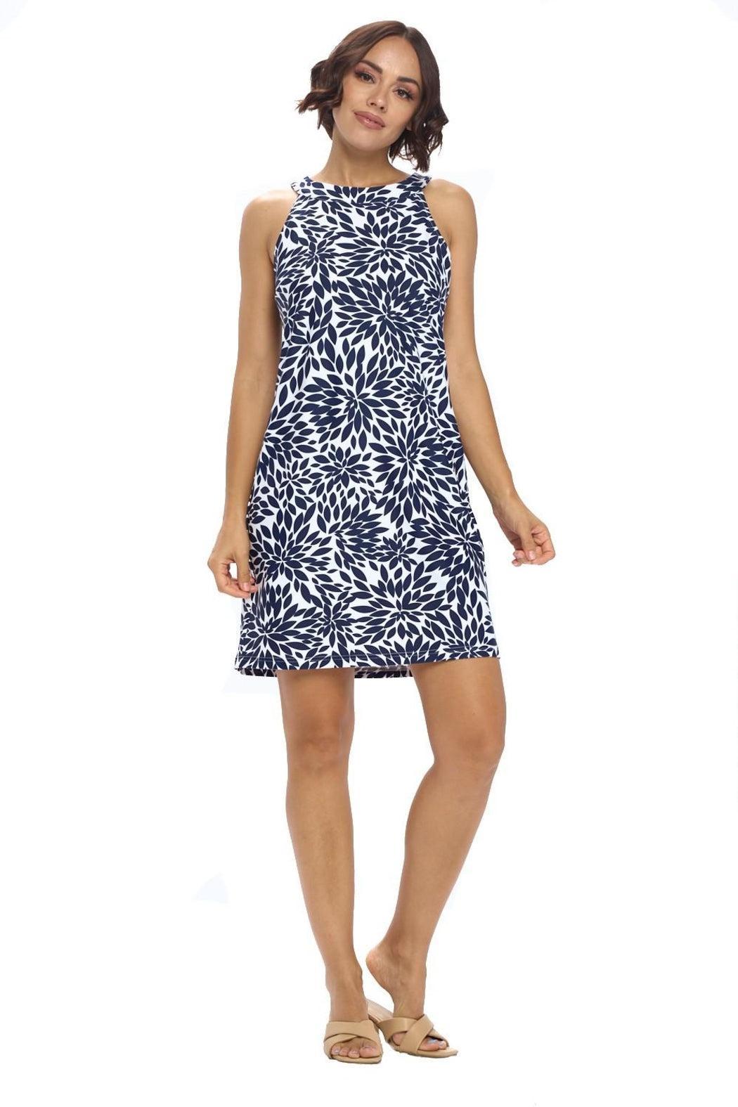 Navy Floral Yoke Dress Product Image