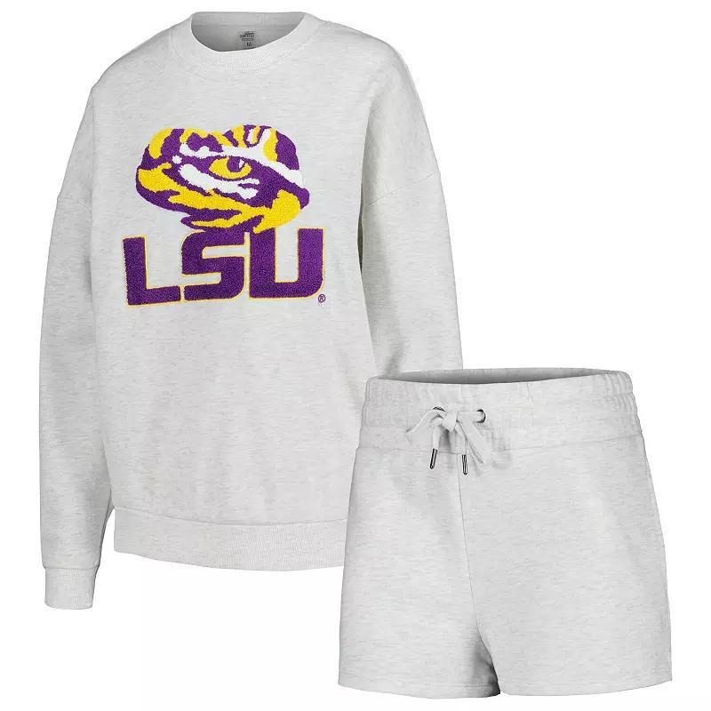 Womens Gameday Couture Ash LSU Tigers Team Effort Pullover Sweatshirt & Shorts Sleep Set product image