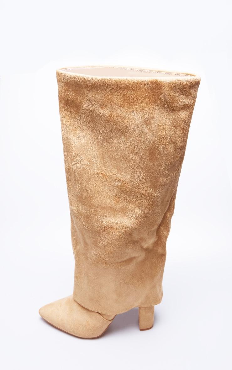 Camel Wide Fit Faux Suede Pointed Fold Over Block Heel Knee Boots Product Image