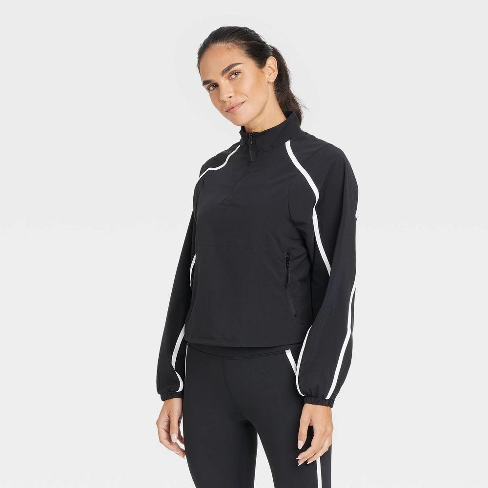 Womens Woven Piped 1/2 Zip Windbreaker - JoyLab Black L Product Image