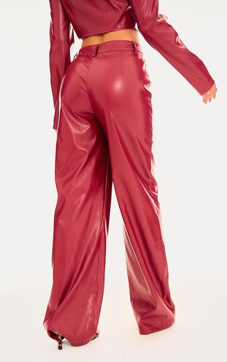 Red Faux Leather Seam Detail Straight Leg Trousers Product Image