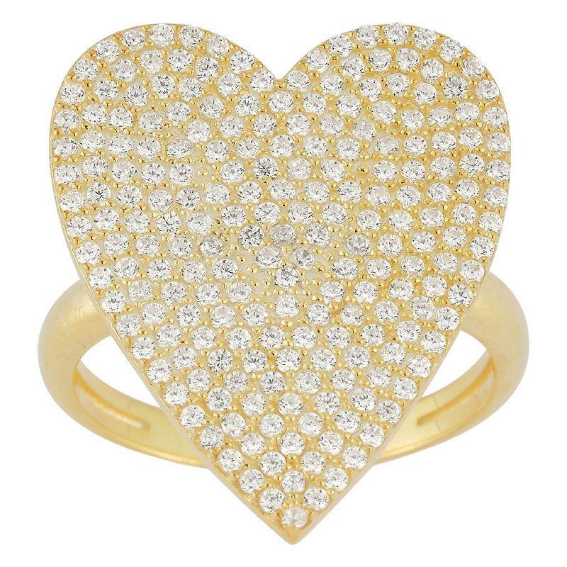 Sunkissed Sterling 14k Gold Over Silver Cubic Zirconia Pave Heart Ring, Womens Yellow Product Image