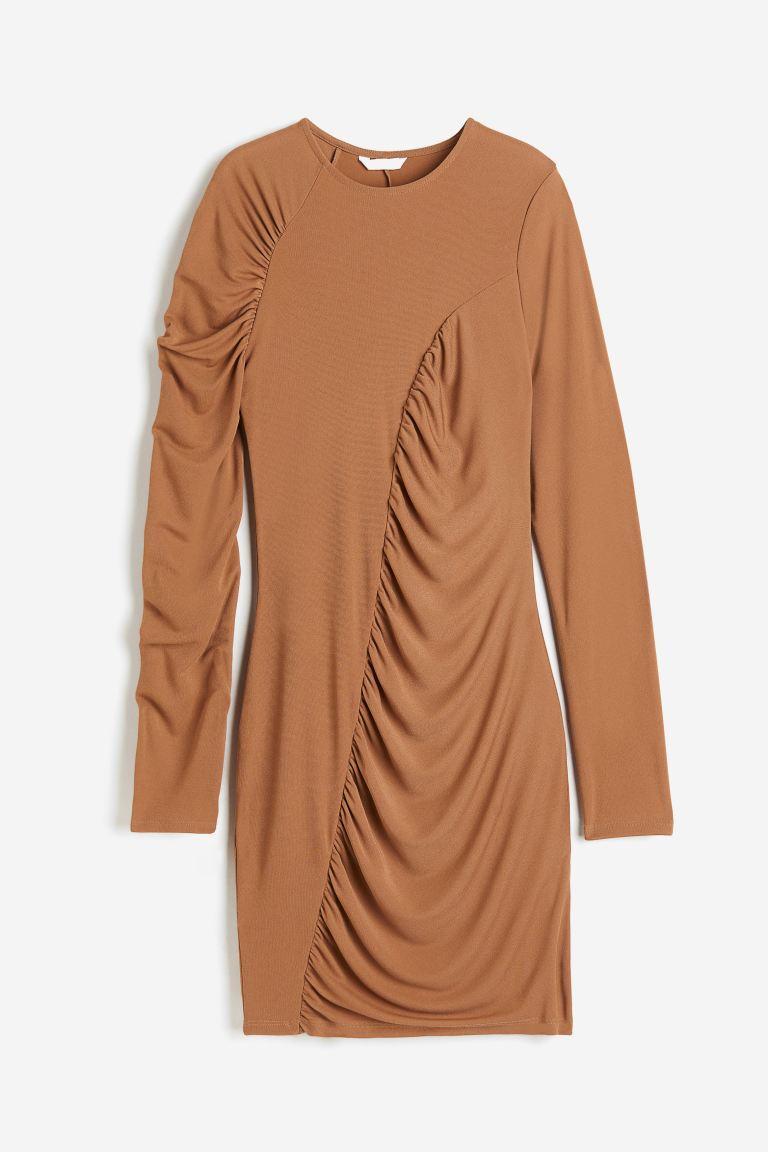 H & M - Draped Jersey Dress - Beige Product Image