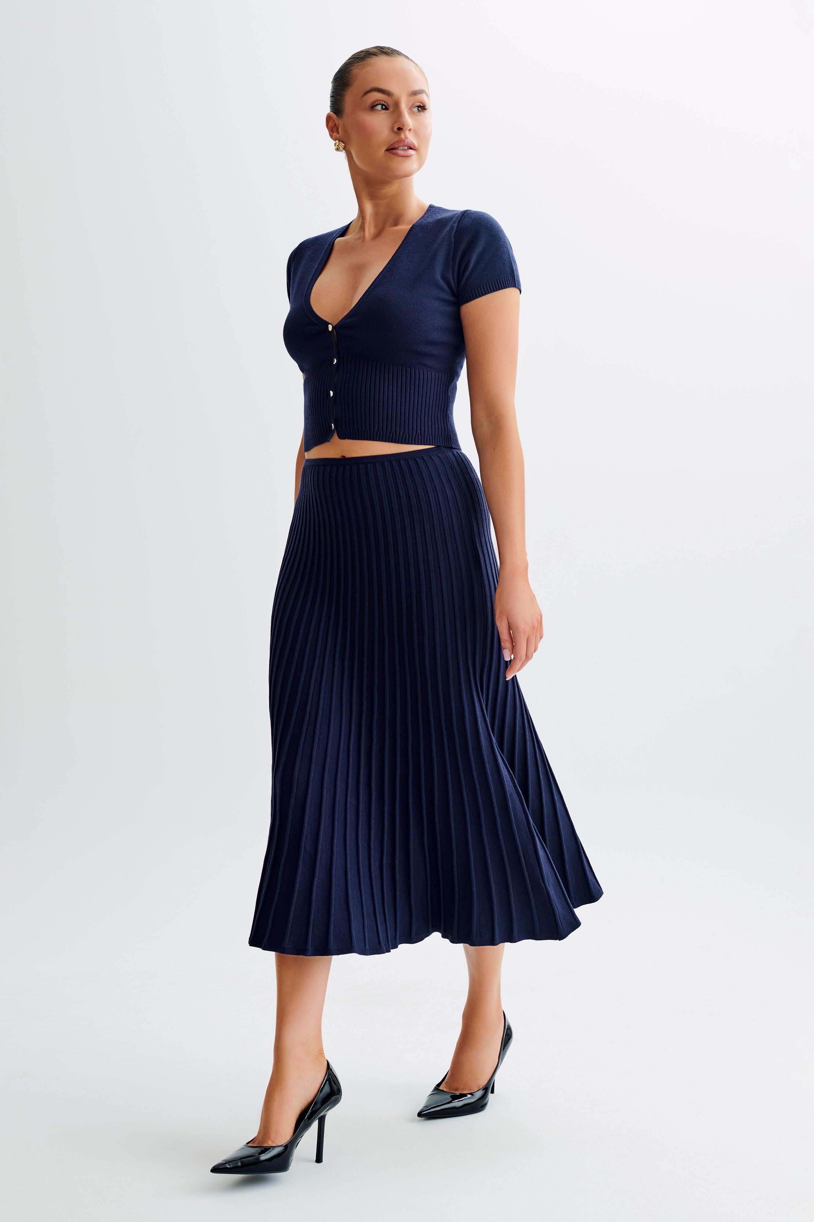 Jolene Rib Knit Midi Skirt - Navy Product Image