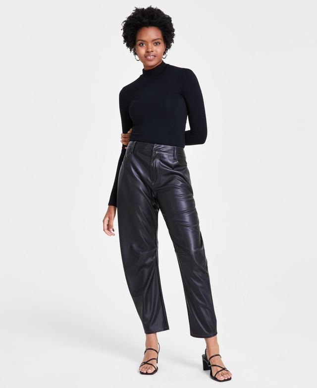 Bar Iii Womens High-Rise Barrel-Leg Faux Leather Pants, Created for Macys Product Image