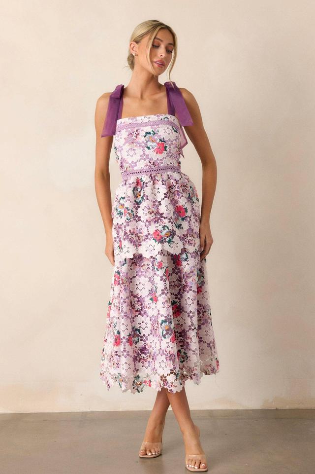 Romance In Bloom Lavender Floral Embroidered Midi Dress Product Image