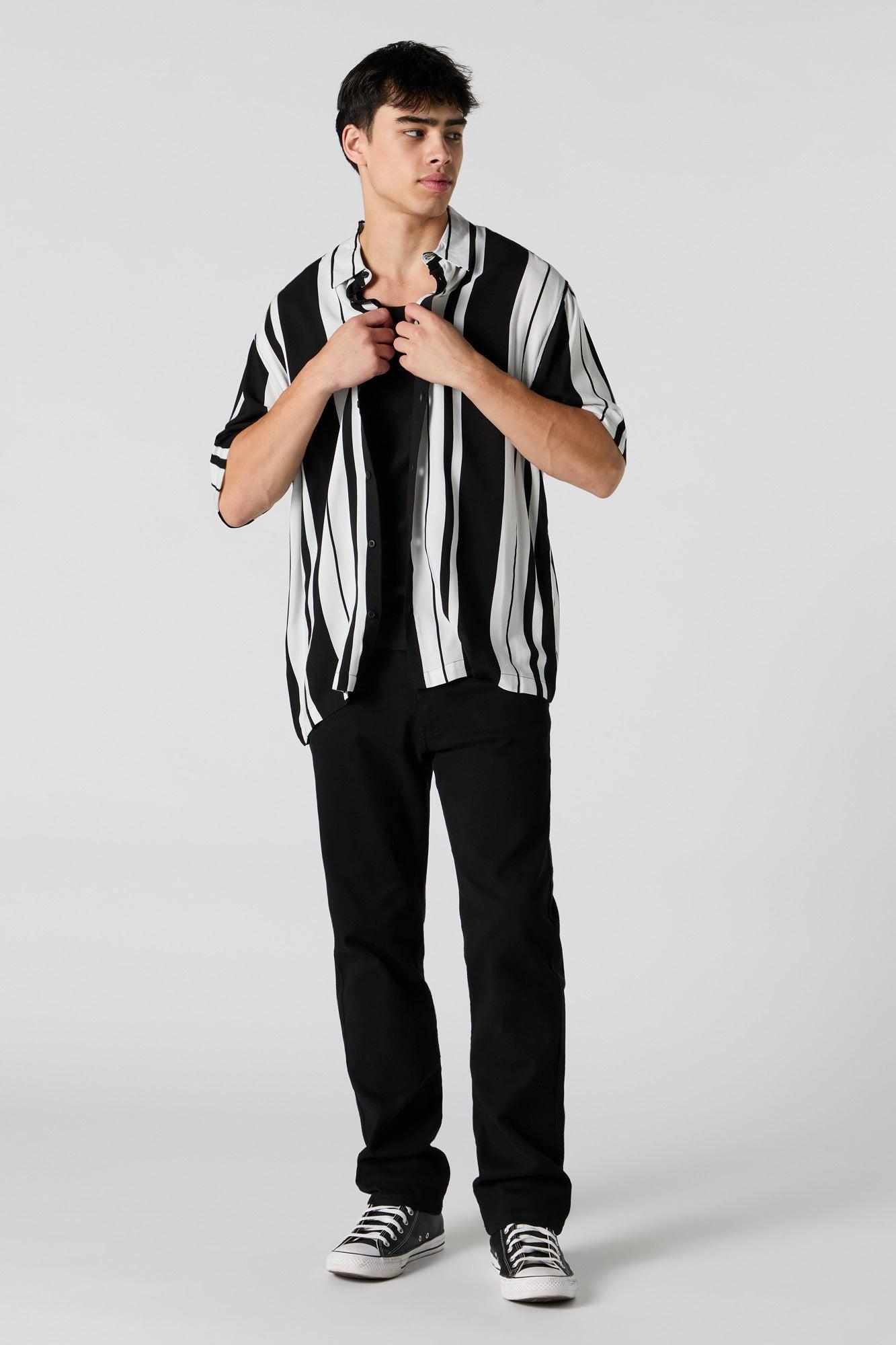 Black and White Print Button-Up Top Male Product Image