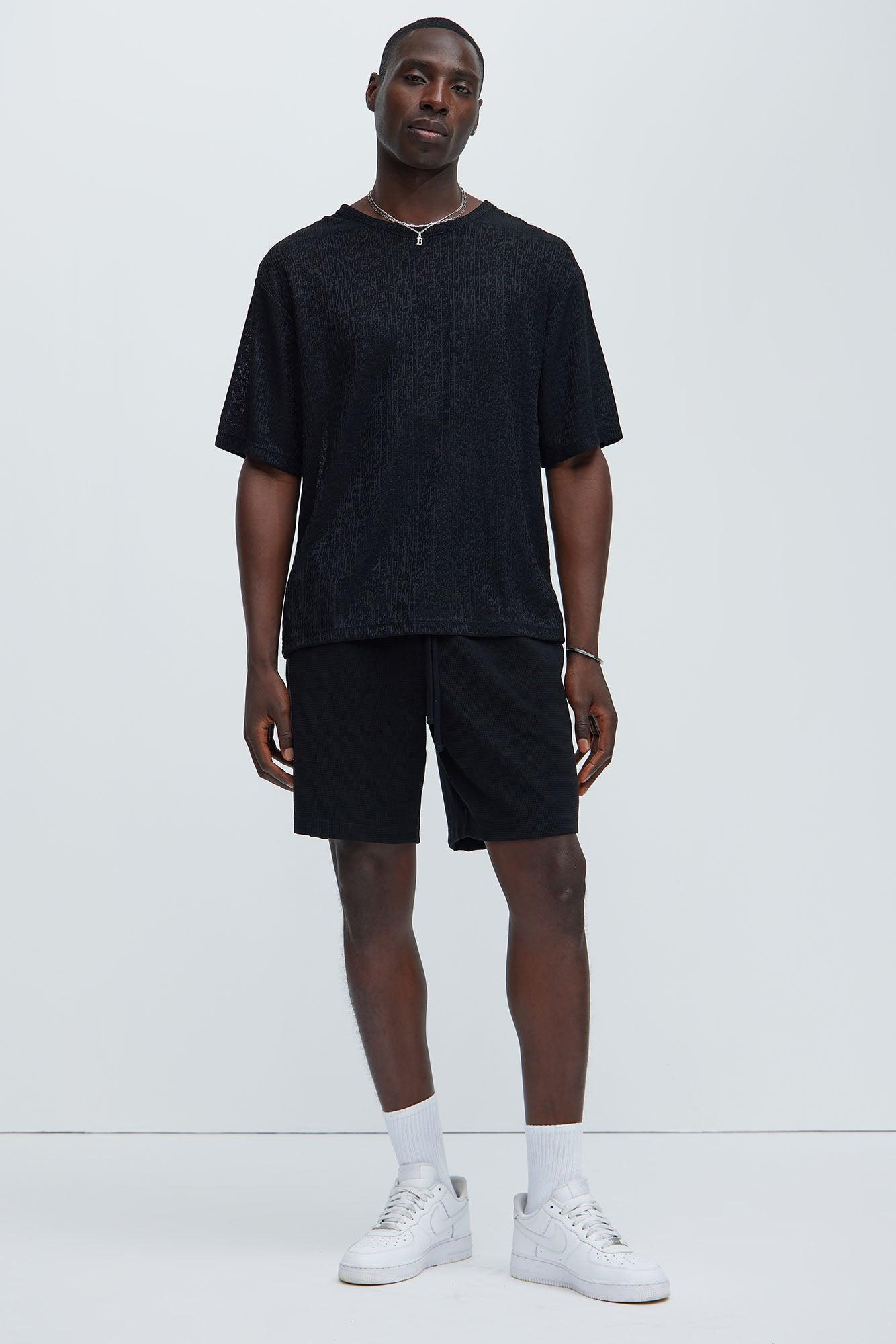 Sleek Textured Relaxed Tee - Black Product Image