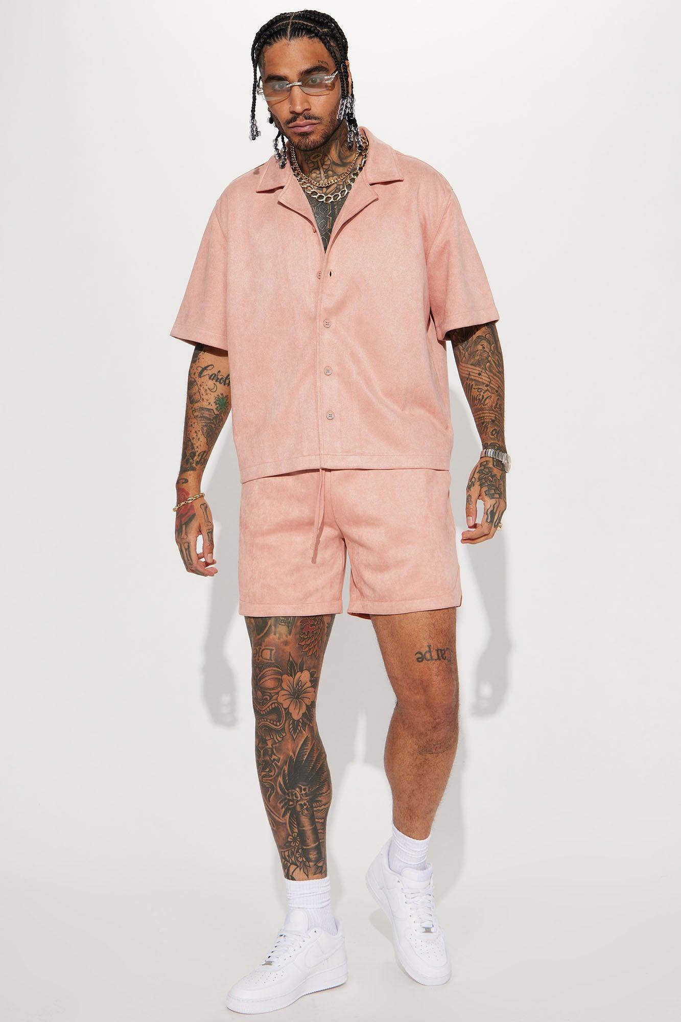 Roma Faux Suede Short Sleeve Button Up - Mauve Product Image