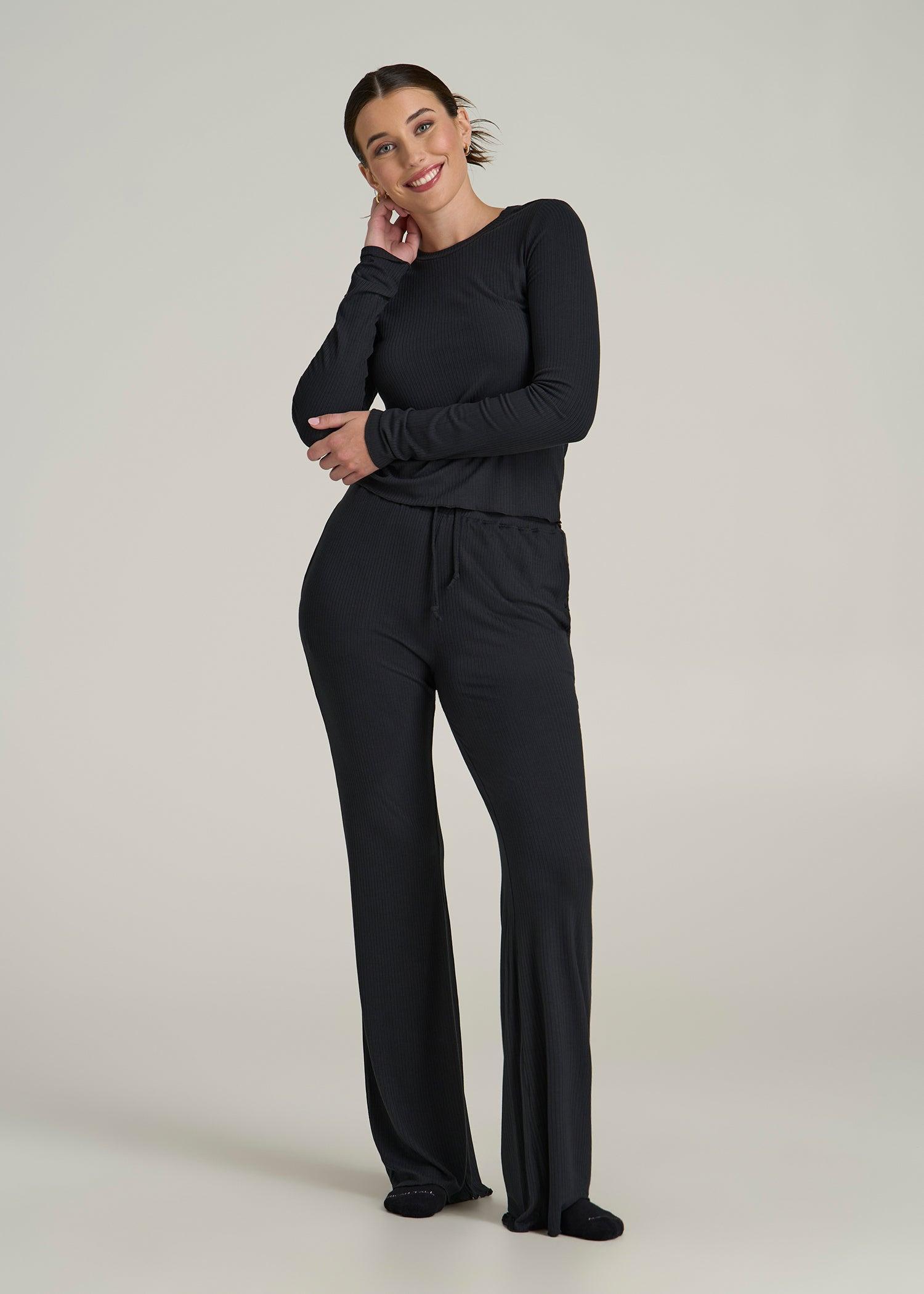 Ribbed Flare Pants for Tall Women in Black Product Image