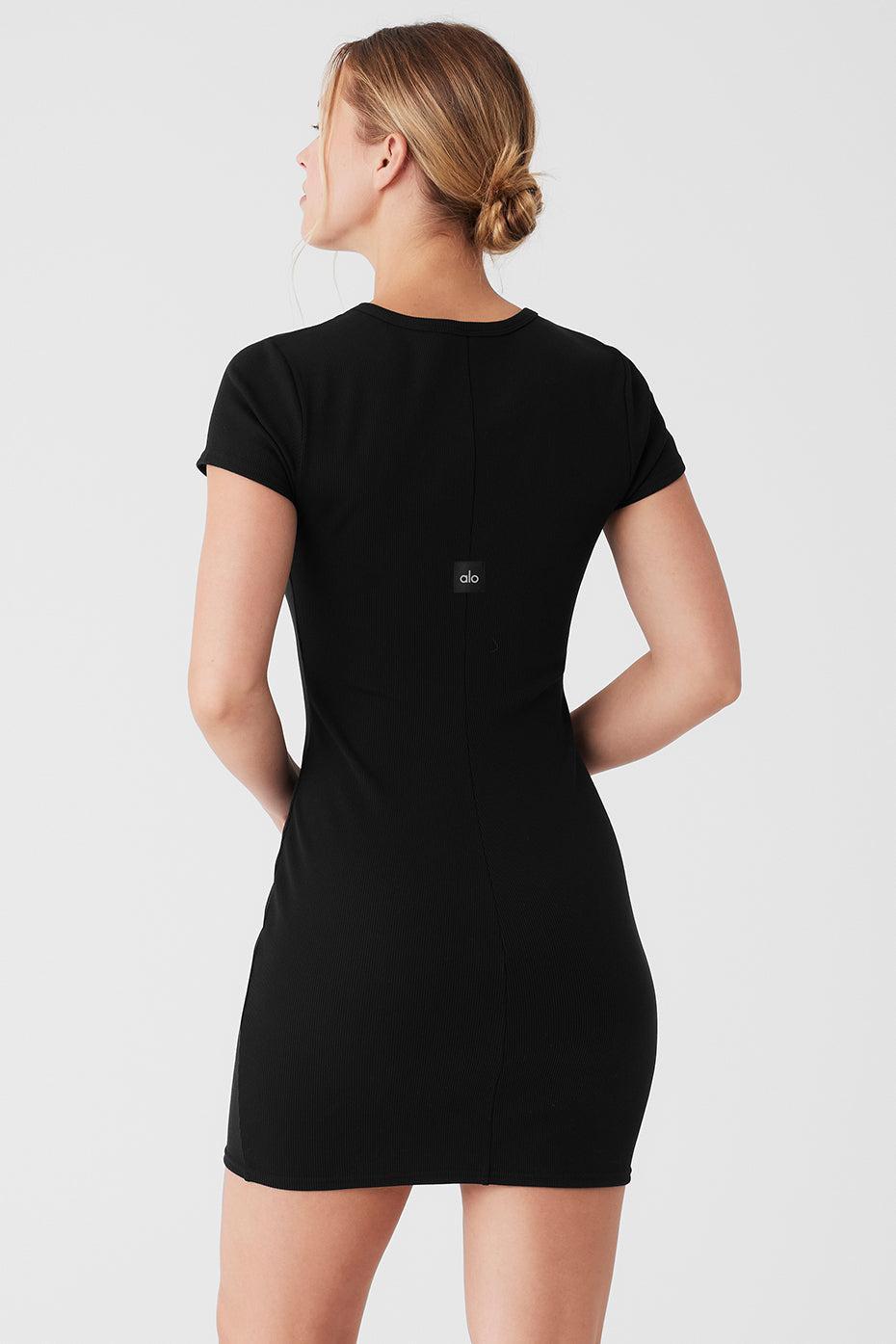 Goddess Ribbed Short Sleeve Dress - Black Product Image