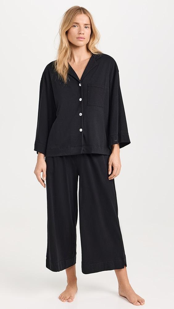 Petite Plume Women's Luxe Pima Black Wide Leg Pajama Set | Shopbop Product Image