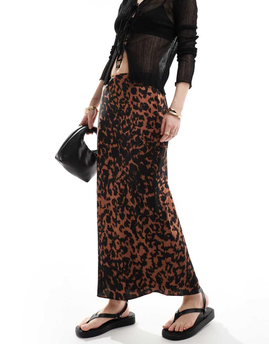 ASOS DESIGN satin bias midi skirt in animal print Product Image