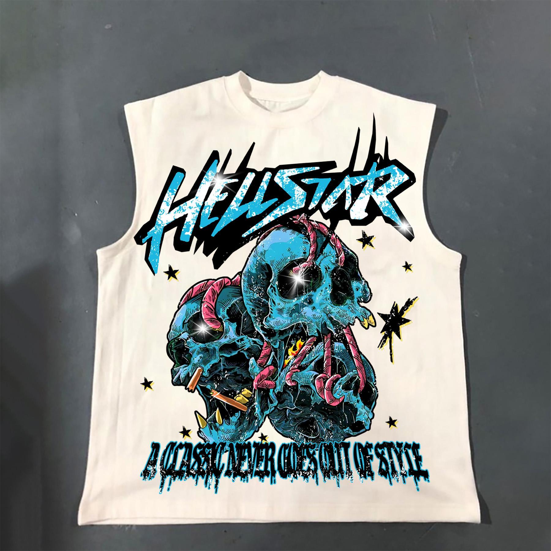 Casual Hellstar Skeleton Bandage Retro Interest Print Cotton Tank Top Product Image