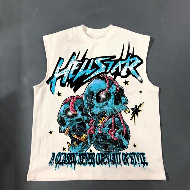 Casual Hellstar Skeleton Bandage Retro Interest Print Cotton Tank Top Product Image