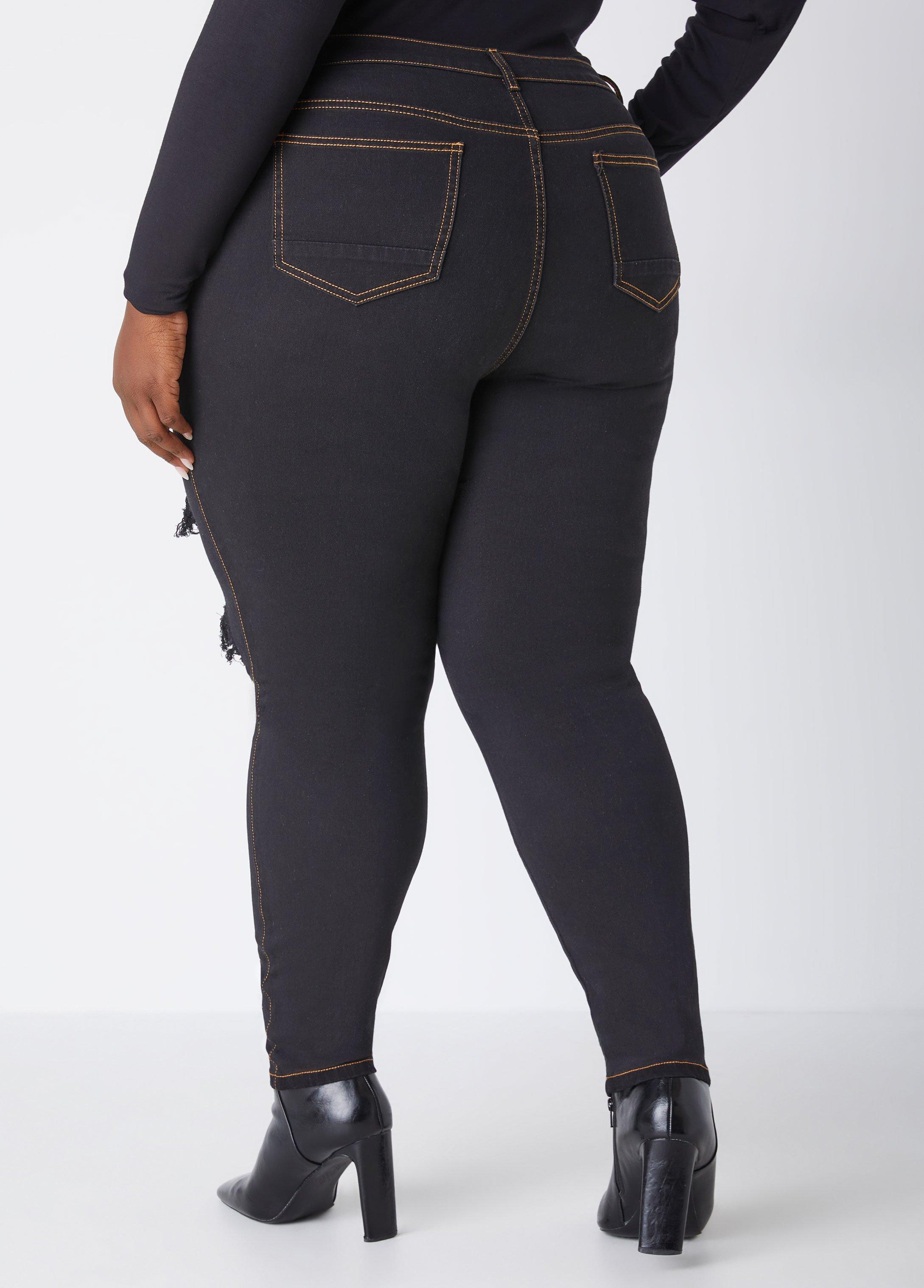 Plus Size Cutout Ribbed Skinny Jeans Ashley Stewart Product Image