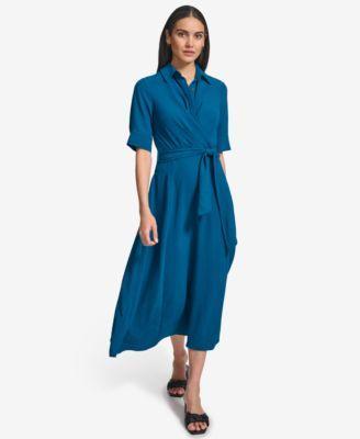 Women's Tie-Waist Elbow-Sleeve Shirtdress Product Image